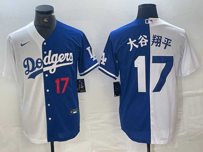 Mens Los Angeles Dodgers #17 Shohei Ohtani Number White Blue Two Tone Stitched Baseball Jersey Dzhi